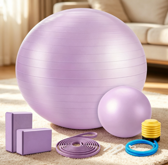 Yoga Ball, Block, and Stretch Band Set for Prenatal, Therapy, and Fitness - Image 2