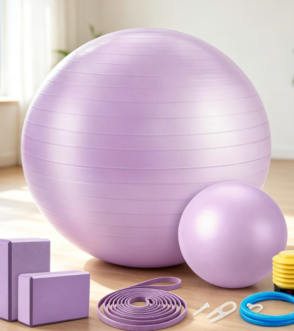 Yoga Ball, Block, and Stretch Band Set for Prenatal, Therapy, and Fitness