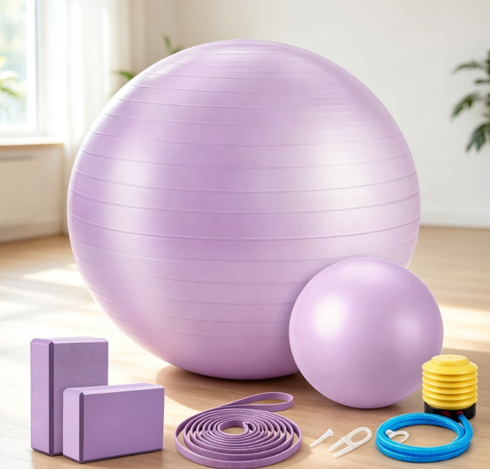 Yoga Ball, Block, and Stretch Band Set for Prenatal, Therapy, and Fitness